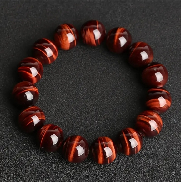 Natural Wine Tiger Eyes Stone Bracelets For Men/Women 10 mm Round Smooth Beaded. - Picture 4 of 6